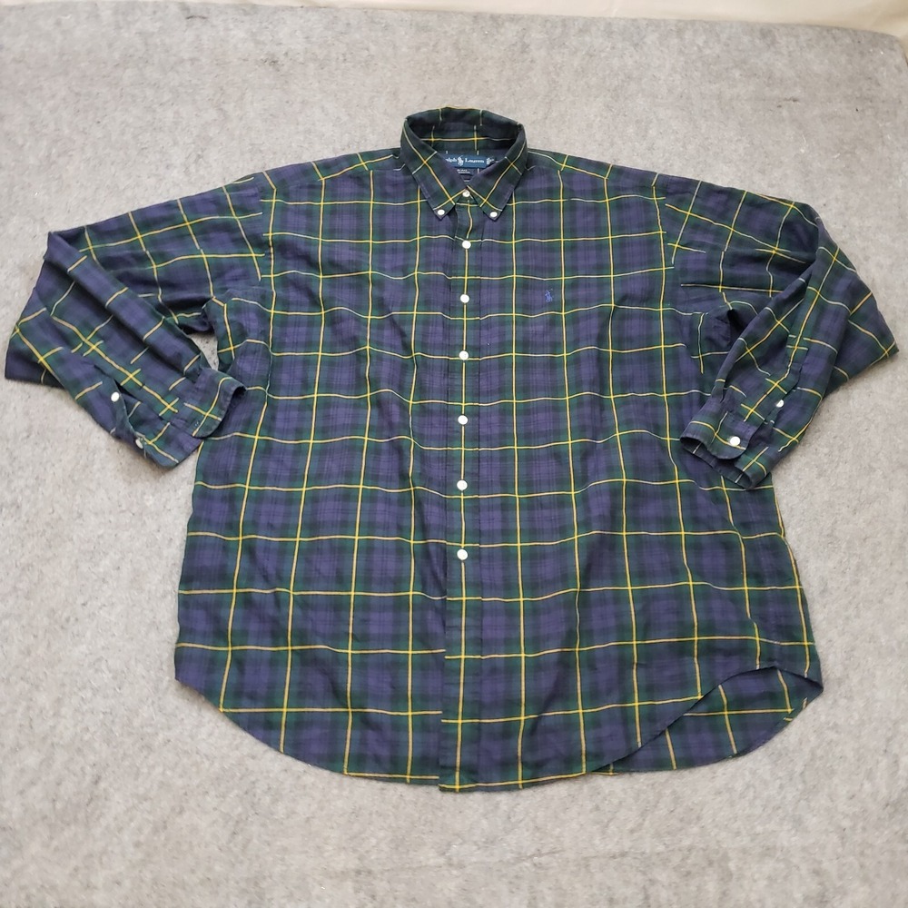 VINTAGE Polo Ralph Lauren Shirt Mens Extra Large Blackwatch Tartan Plaid Adult *